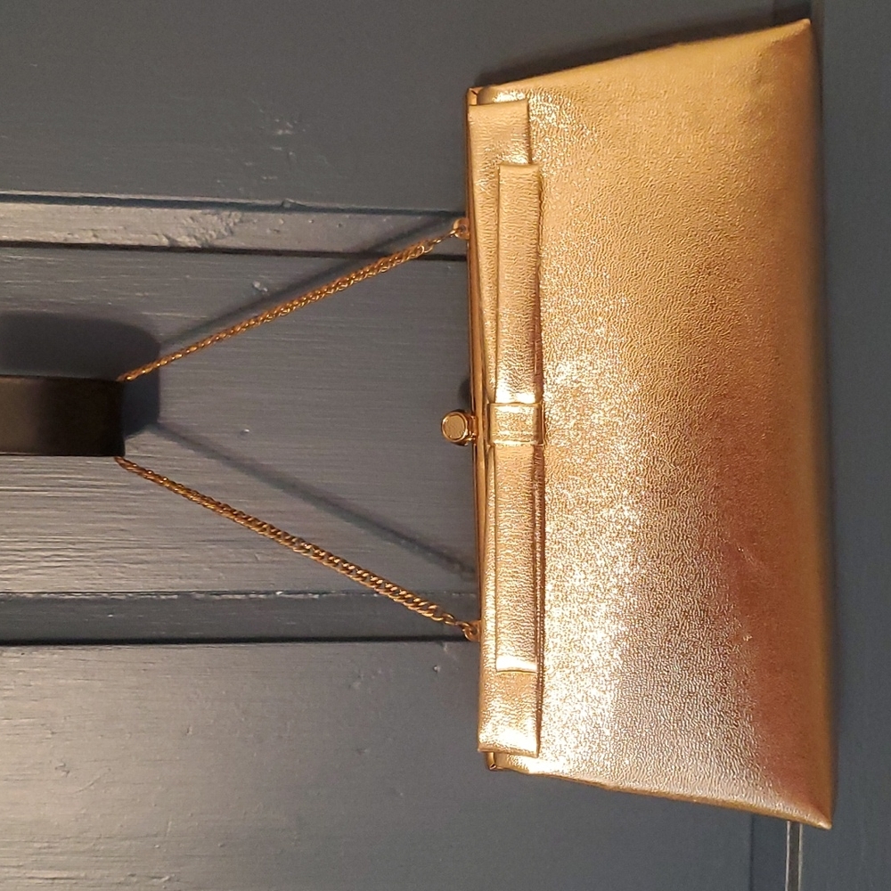 Gold Metallic Vintage Clutch with Gold Chain Handle HL USA